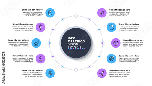 Infographic template. A circle with a line and 10 steps