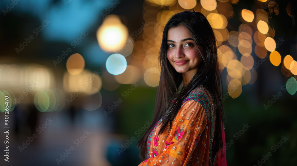 young woman standing city street at night young woman standing city street at night