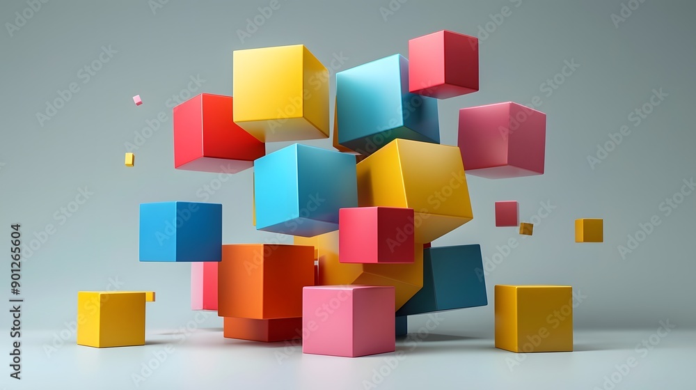 Vibrant 3D Colorful Cubes in Dynamic Arrangement Vibrant 3D Colorful Cubes in Dynamic Arrangement