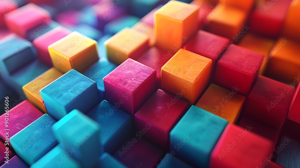 Vibrant 3D Blocks in a Colorful Arrangement Vibrant 3D Blocks in a Colorful Arrangement
