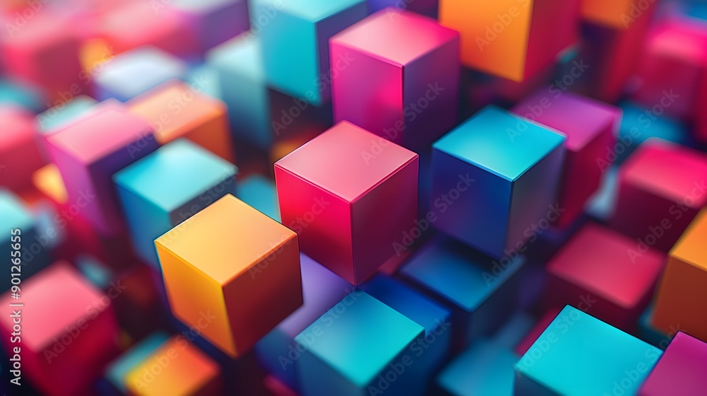 Vibrant 3D Cubes in a Colorful Abstract Arrangement Vibrant 3D Cubes in a Colorful Abstract Arrangement