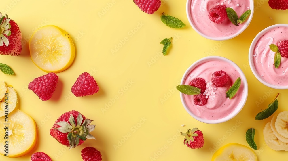 Fototapeta premium fruits with yogurt.