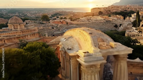 Ancient Roman Ruins At Sunset Aerial View photo