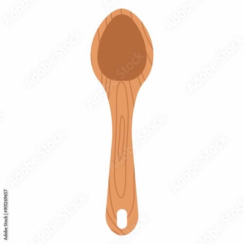 Wooden spoon for cooking vector cartoon illustration isolated on a white background.