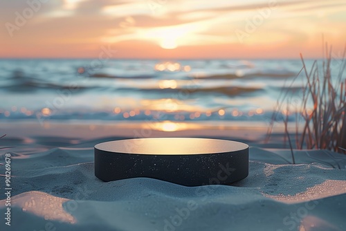 Beach at Sunset with Decorative Platform photo