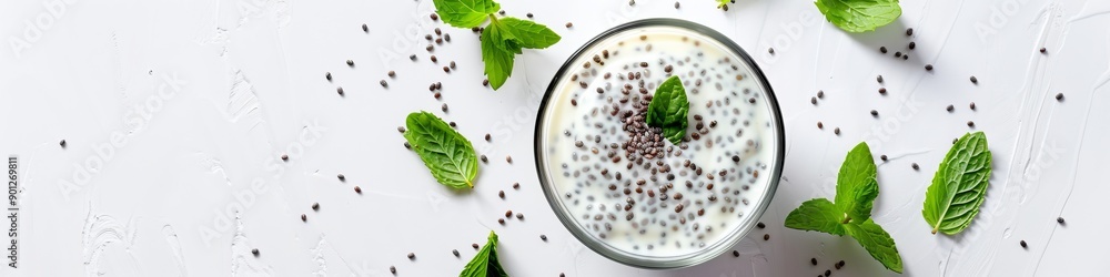 greek yogurt with chia seeds on white background. greek yogurt with chia seeds on white background.