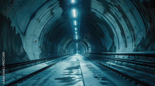 Dimly Lit Underground Train Tunnel