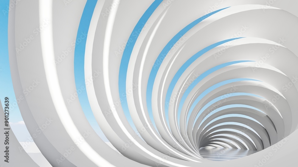 Obraz premium Abstract architecture background white round tunnel 3d render