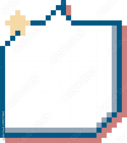 8bit retro game pixel art speech bubble balloon with star, icon sticker memo keyword planner text box banner, flat png isolated transparent element design