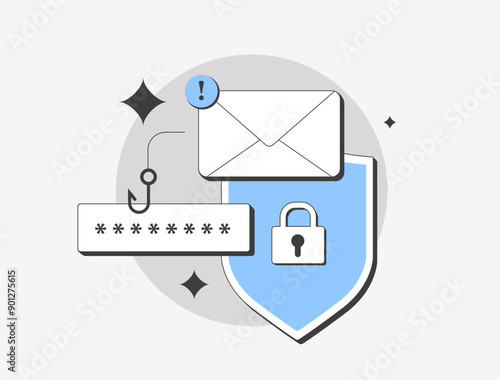 E-mail phishing attack concept. Digital online cyberattack with fraudulent scam emails that contain web links to malicious websites. Malware scam isolated on white background vector illustration