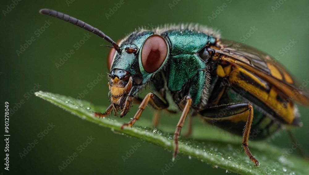 Naklejka premium bug on a green leaf