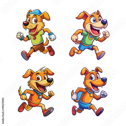 fun dog character running vector cartoon illustration. set of cute animal illustration