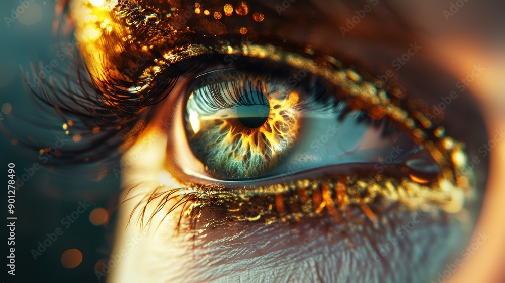 A dramatic close-up of a golden eye, highlighting its intricate details and golden hue, with a plain background providing space for customization. A dramatic close-up of a golden eye, highlighting its intricate details and golden hue, with a plain background providing space for customization.