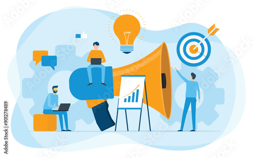 flat vector design business team meeting for digital online marketing strategy planning concept  
