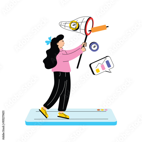 Modern concept of flat illustration of catching money