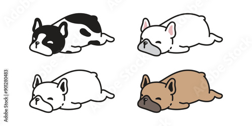 dog vector french bulldog sleep boring icon cartoon character puppy pet doodle illustration clip art symbol isolated design