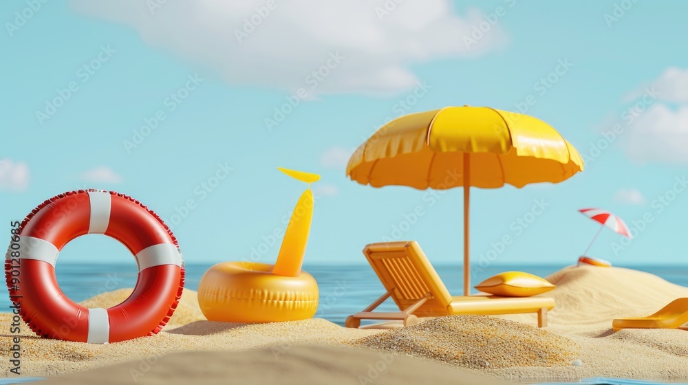 A yellow life preserver sits on the sand, ready for use in emergency situations A yellow life preserver sits on the sand, ready for use in emergency situations