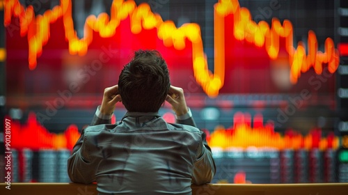 An investor watching stock market numbers plummet on screens, reflecting the unpredictability of financial markets photo