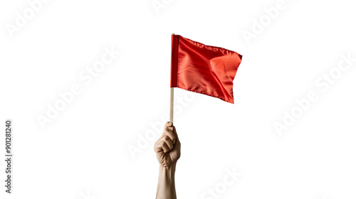 hand holding a red flag isolated on transparent background