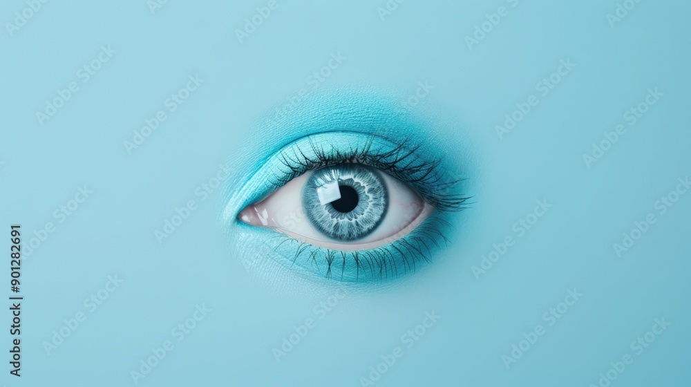A captivating blue eye showcased in a minimalist setting, with substantial copy space for additional content. The clean design draws attention to the eye's detail and color. A captivating blue eye showcased in a minimalist setting, with substantial copy space for additional content. The clean design draws attention to the eye's detail and color.