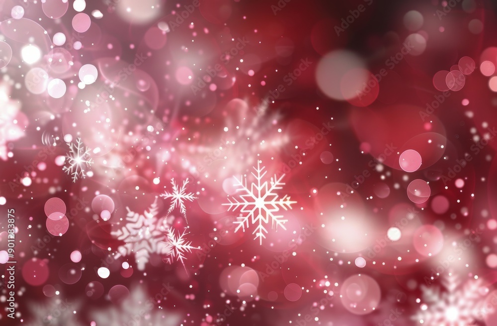 White Snowflakes on Red Bokeh Background White Snowflakes on Red Bokeh Background