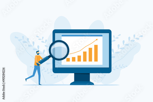 flat business people analytics and monitoring investment and finance report graph on monitor concept	