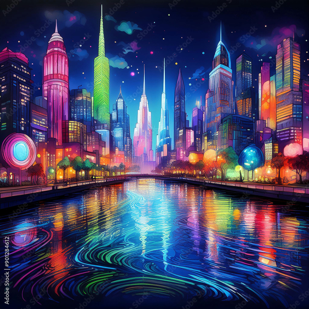 Obraz premium 도시 야경 일러스트