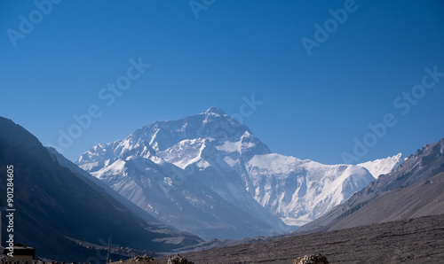 Breathtaking large panoramic view of Mount Everest or Chomolungma. Tibet