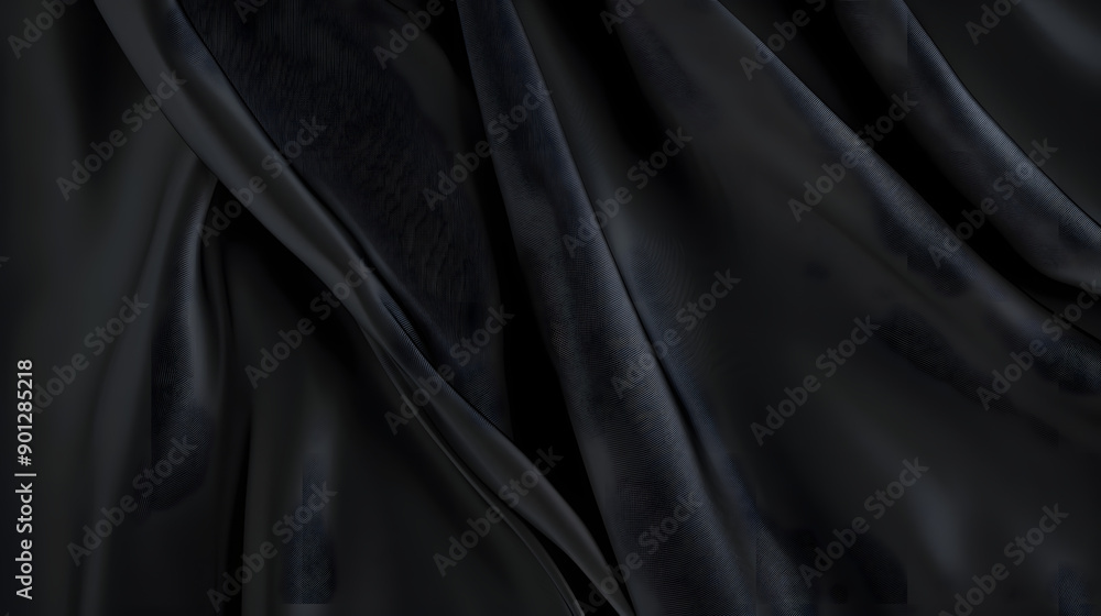 Obraz premium Luxurious Black Velvet Drapes: A captivating close-up of rich, black velvet fabric, its folds and texture evoking an air of sophistication and drama. 