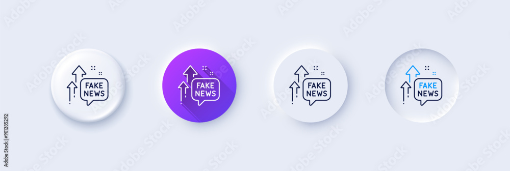 Fake news line icon. Neumorphic, Purple gradient, 3d pin buttons. Propaganda conspiracy chat sign. Wrong truth symbol. Line icons. Neumorphic buttons with outline signs. Vector Fake news line icon. Neumorphic, Purple gradient, 3d pin buttons. Propaganda conspiracy chat sign. Wrong truth symbol. Line icons. Neumorphic buttons with outline signs. Vector