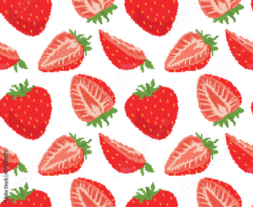 Pixel art of strawberry mix on a transparent background. Ideal for digital projects, textiles, graphic design and print. Fruit seamless pattern in retro style