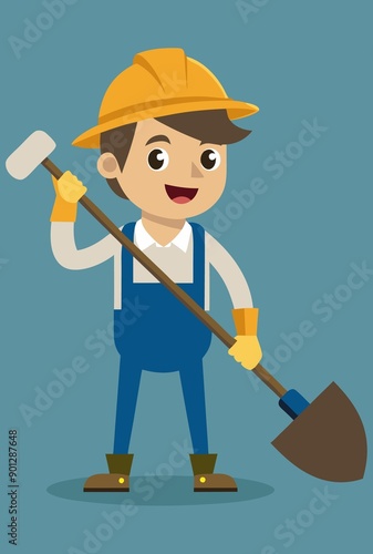 a man in a helmet and with a shovel