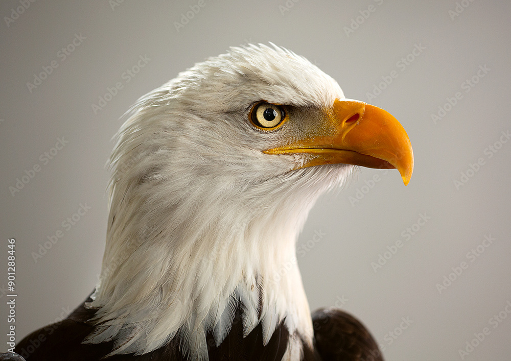 Bald Eagle Head in White Studio Closeup Bald Eagle Head in White Studio Closeup