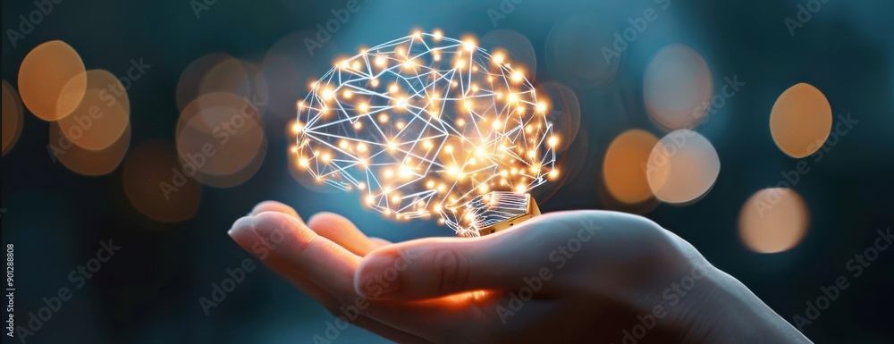 A glowing representation of a brain in a hand, symbolizing creativity, innovation, and the connection between technology and human thought. A glowing representation of a brain in a hand, symbolizing creativity, innovation, and the connection between technology and human thought.
