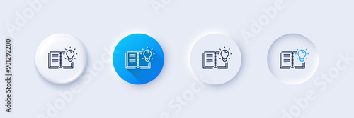Product knowledge line icon. Neumorphic, Blue gradient, 3d pin buttons. Education process sign. Line icons. Neumorphic buttons with outline signs. Vector