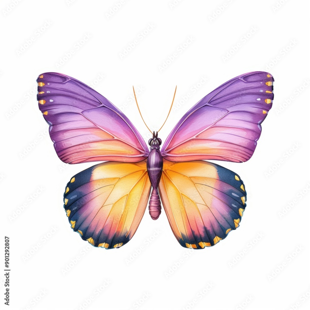 A butterfly with vibrant, detailed wings isolated on a white background in watercolor style A butterfly with vibrant, detailed wings isolated on a white background in watercolor style