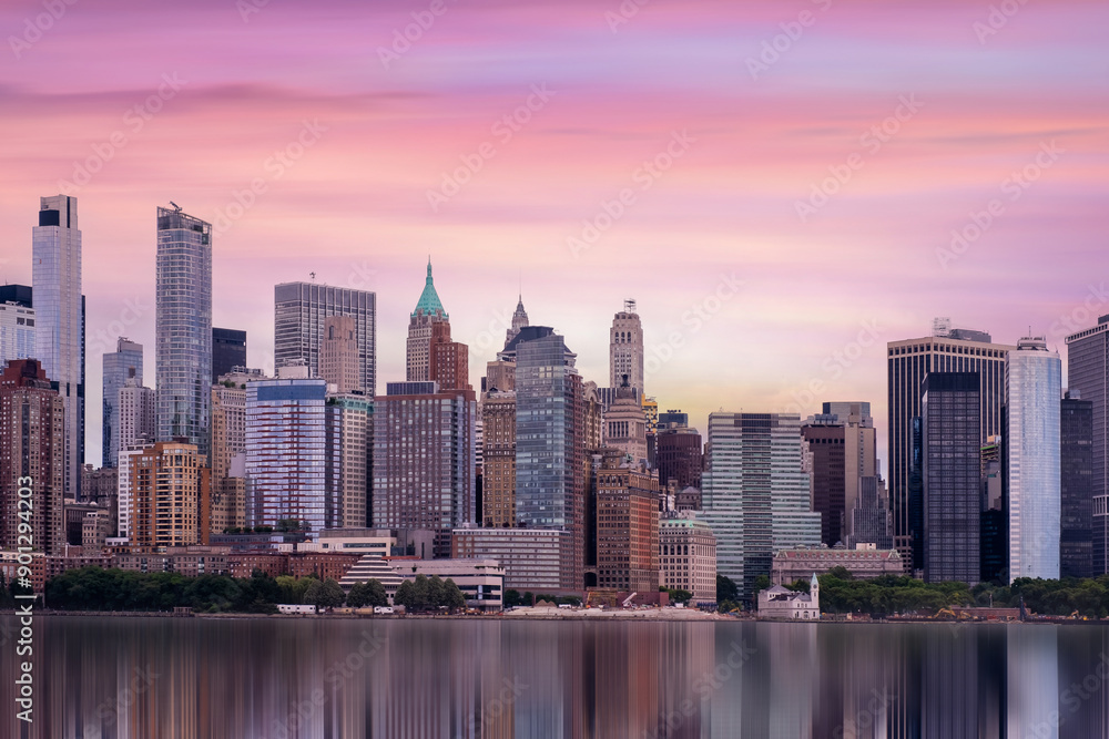 New York City Manhattan downtown skyline at sunset New York City Manhattan downtown skyline at sunset