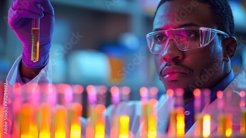 Close-up of a male scientist working in a laboratory. He is carrying out scientific research.