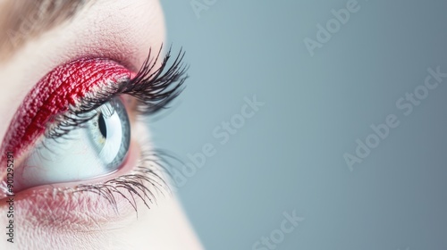 A captivating image of a red eye set against a minimalist backdrop, providing abundant copy space for creative additions. The focus is on the eye's vibrant color.