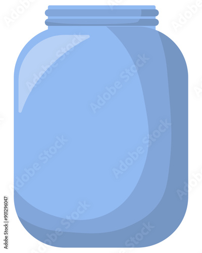 Glass jar without lid in flat style, kitchenware for food or liquid