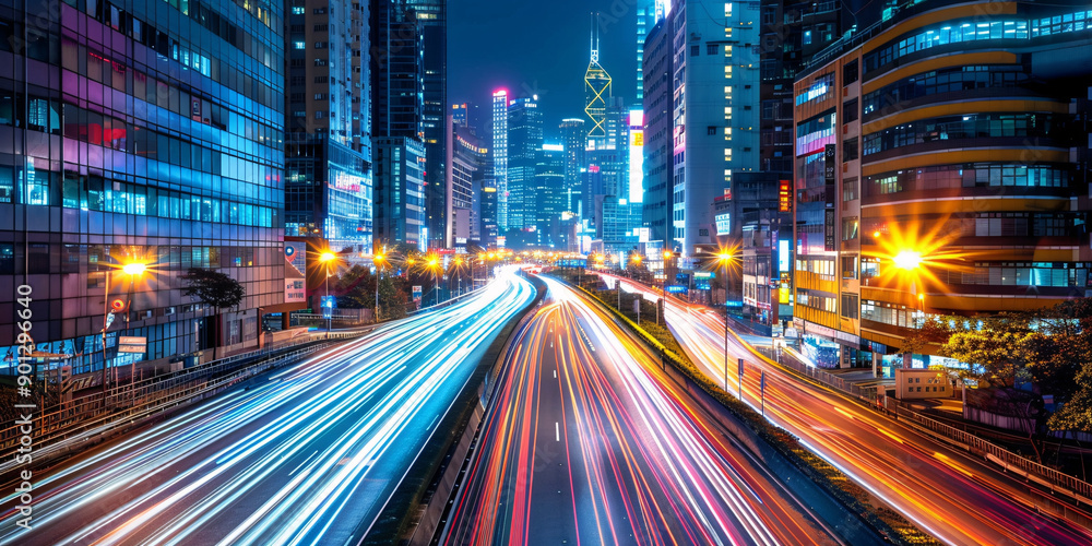 Obraz premium Long exposure of car light trails at night