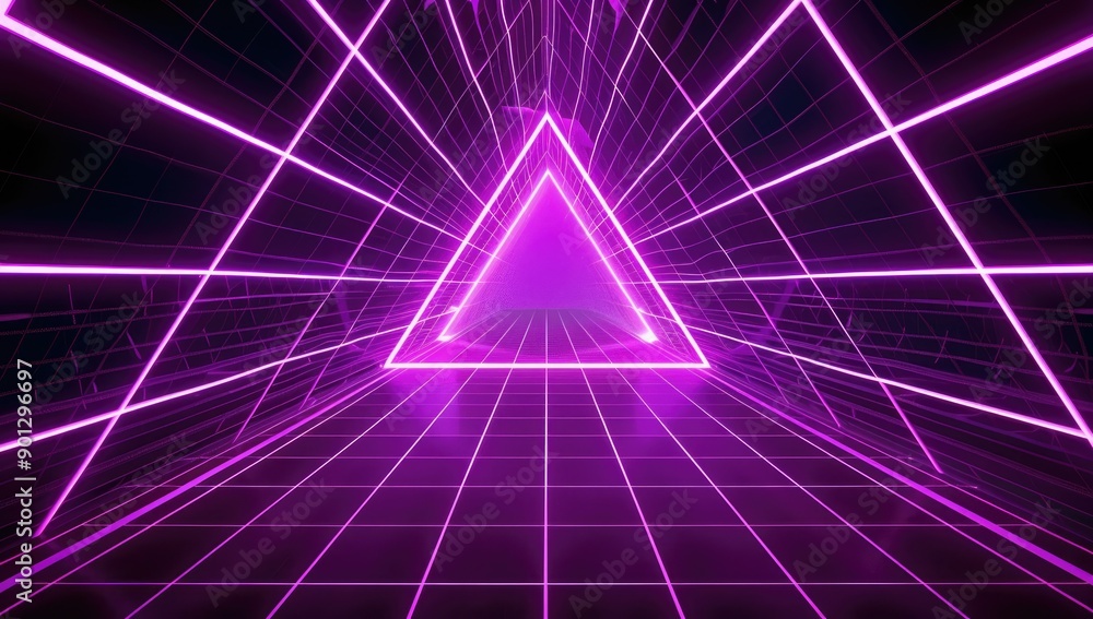 Glowing Neon Grid with Triangular Frame Glowing Neon Grid with Triangular Frame