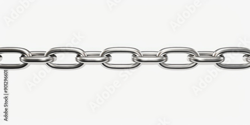 A close-up of a silver metallic chain with interlocking oval links arranged horizontally against a white background.