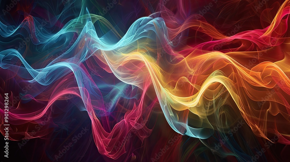 Obraz premium Abstract wave of vibrant colorful smoke, swirling and flowing beautifully, perfect for artistic backgrounds.