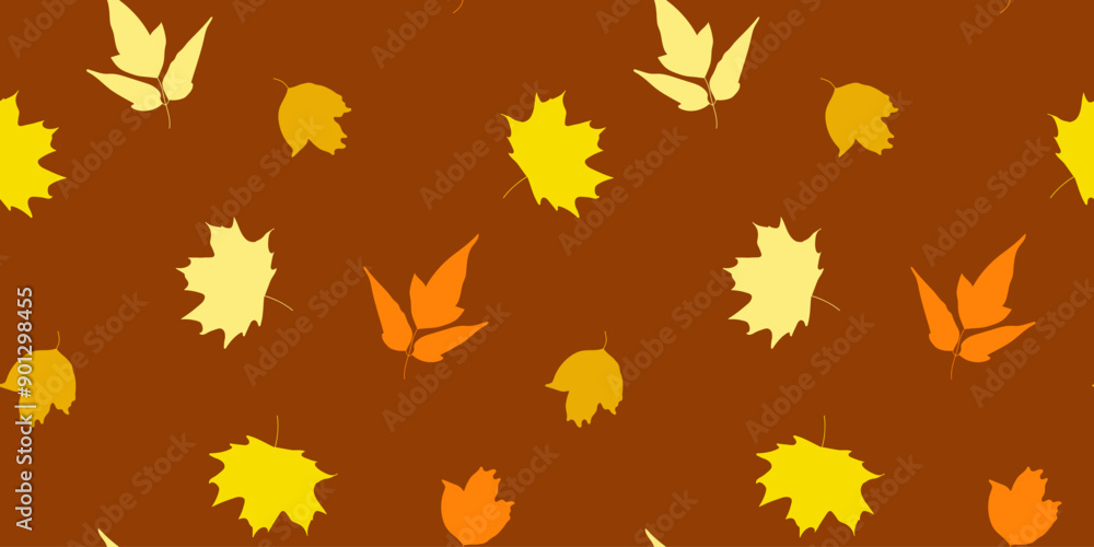 Seamless autumn pattern with silhouettes of leaves on a brown background for textile, fabric, wrapping paper Seamless autumn pattern with silhouettes of leaves on a brown background for textile, fabric, wrapping paper