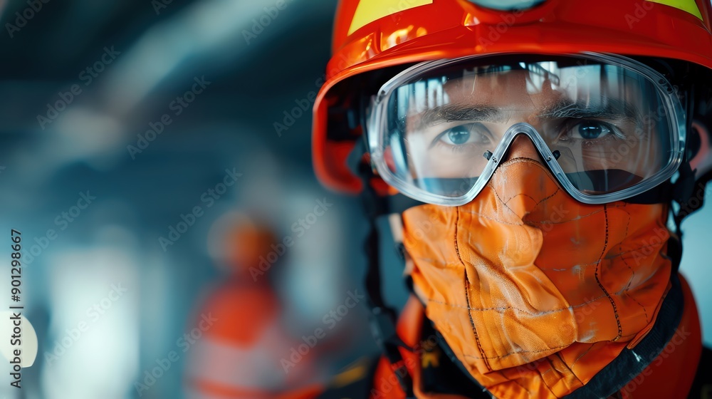 Detailed close-up of a firefighter explaining safety measures, reflecting their role in teaching fire prevention and protecting the community Detailed close-up of a firefighter explaining safety measures, reflecting their role in teaching fire prevention and protecting the community