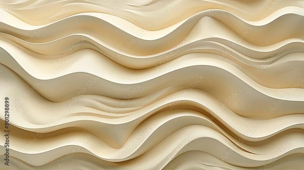 Obraz premium Beige 3D decorative wall panel with wavy pattern, light brown pearl texture, abstract art structure, macro interior backdrop.