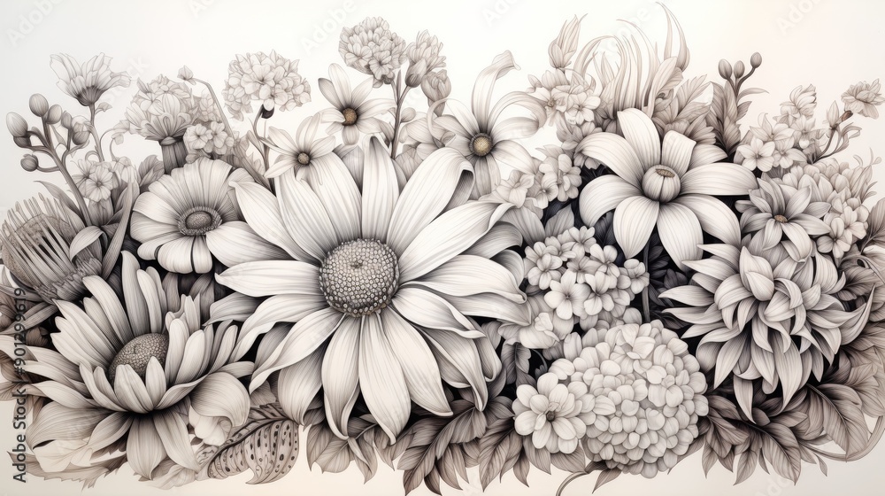Detailed Black and White Floral Illustration Detailed Black and White Floral Illustration