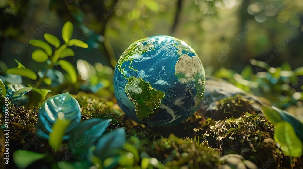 Globe of Earth Resting on a Bed of Lush Green Foliage Globe of Earth Resting on a Bed of Lush Green Foliage