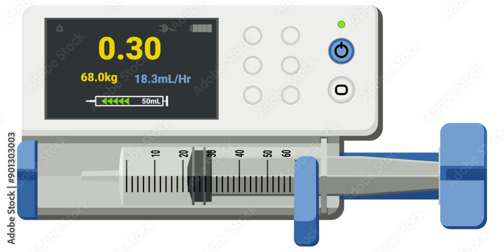 Ταπετσαρία Infusion Pumps-Syringes medical devices used to deliver fluids, medications, nutrients into the patient body at a controlled rate